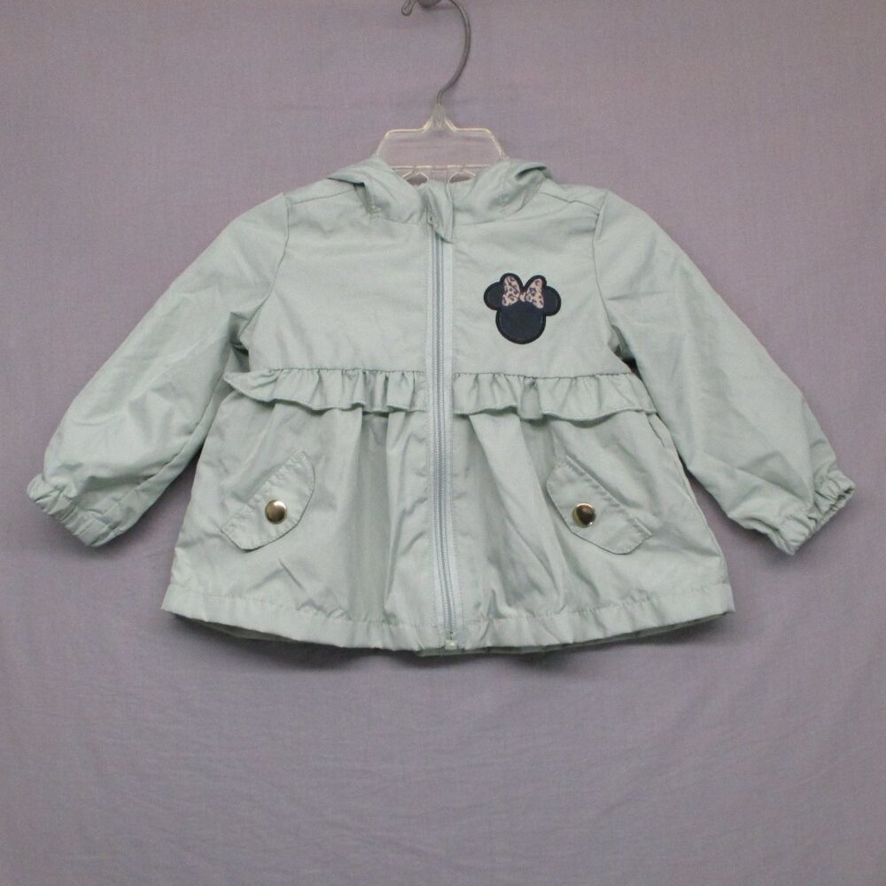 Disney‎ Minnie Wind Breaker Jacket Hood With Ears Olive Green Baby Size | 12mo